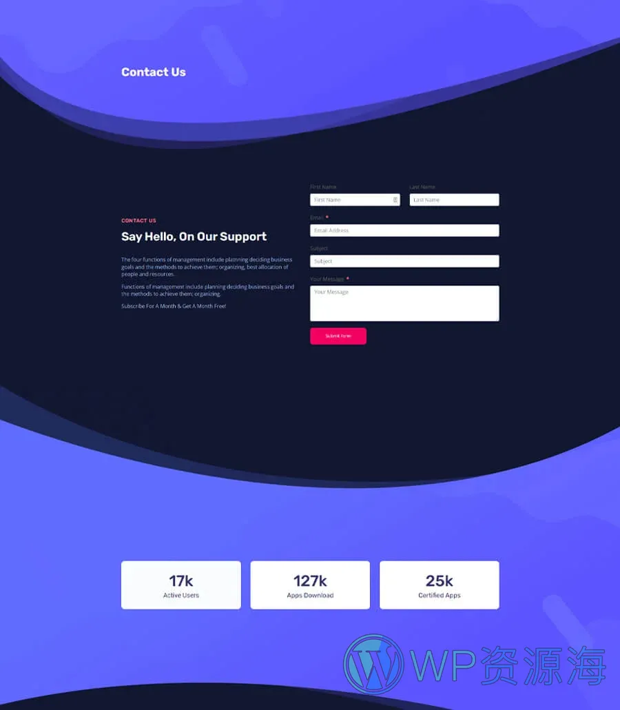 应用落地页Gutenberg网站模板_一键导入快速建站插图2-WP资源海 AppMentor Contact Page