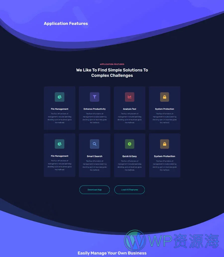 应用落地页Gutenberg网站模板_一键导入快速建站插图3-WP资源海 AppMentor Features Page