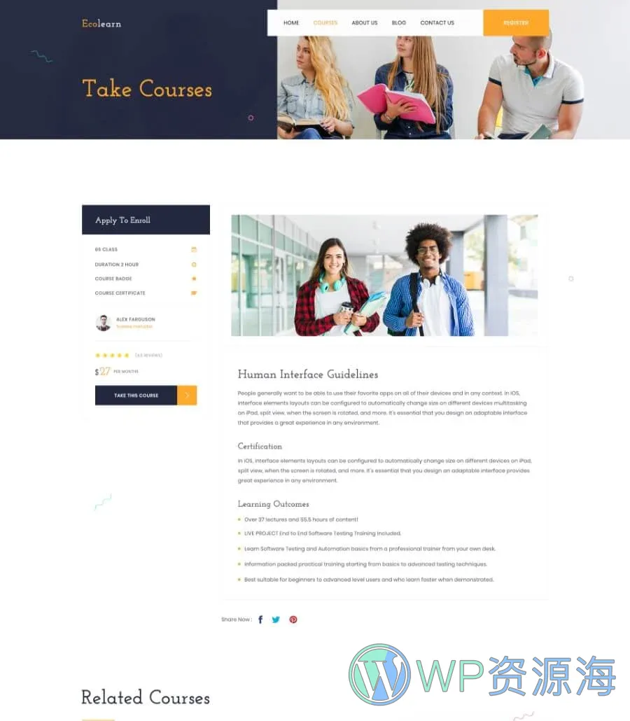 EduBee Education Template Courses Details
