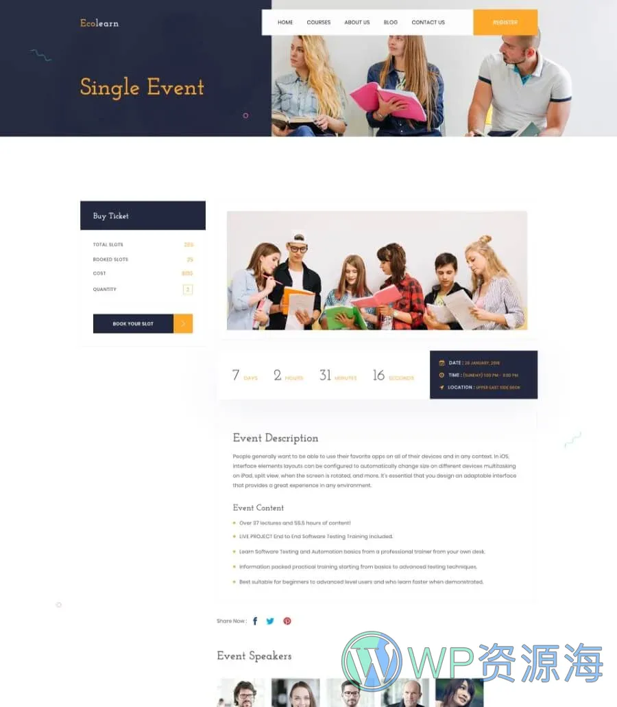 EduBee Education Template Event Details