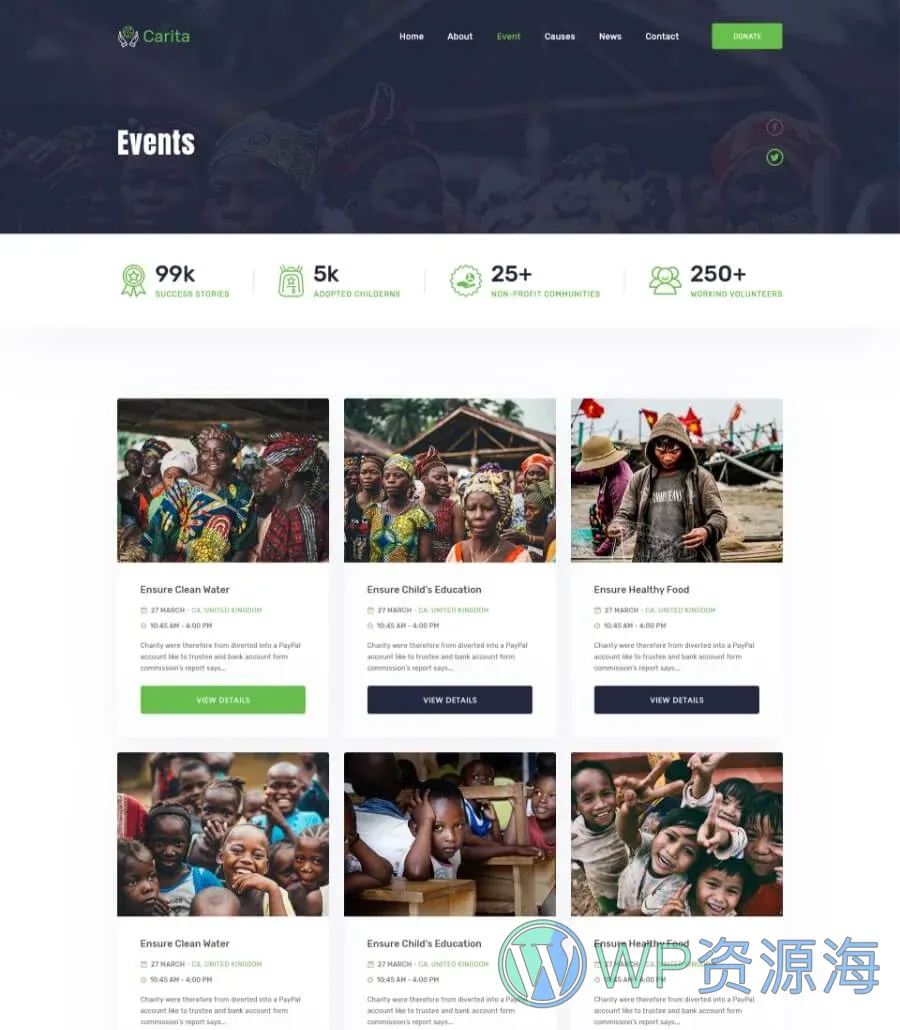 快速建站Elementor网站模板_一键导入快速建站插图3-WP资源海 DoNation Charity Template Event page