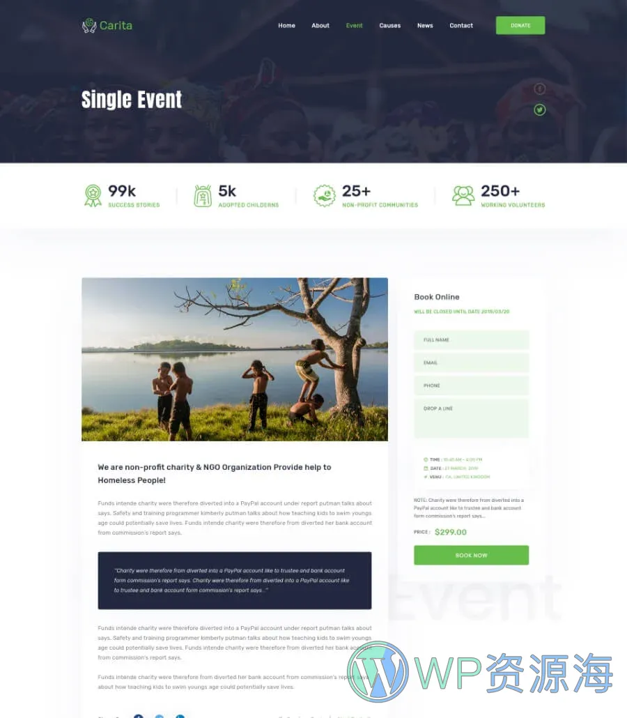 快速建站Elementor网站模板_一键导入快速建站插图8-WP资源海 DoNation Charity Template Event details page