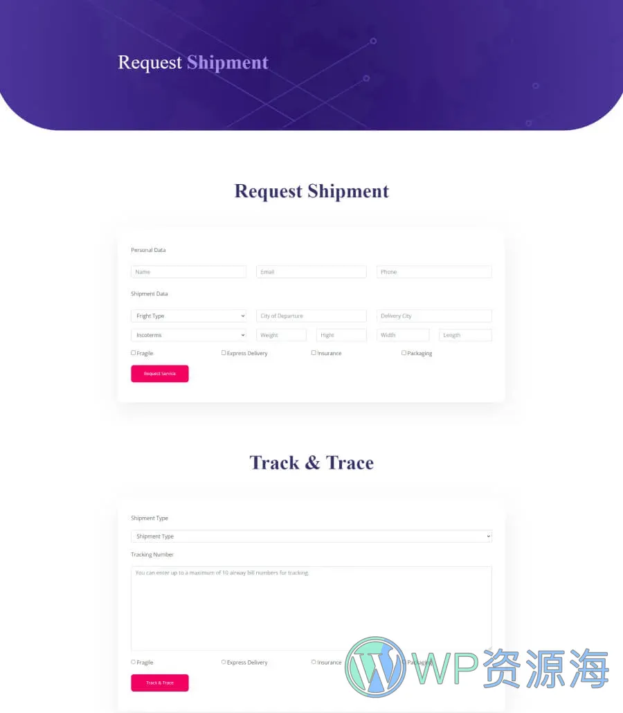 物流快递服务Gutenberg网站模板_一键导入快速建站插图5-WP资源海 DropShip Create Shipment Page For Gutenberg