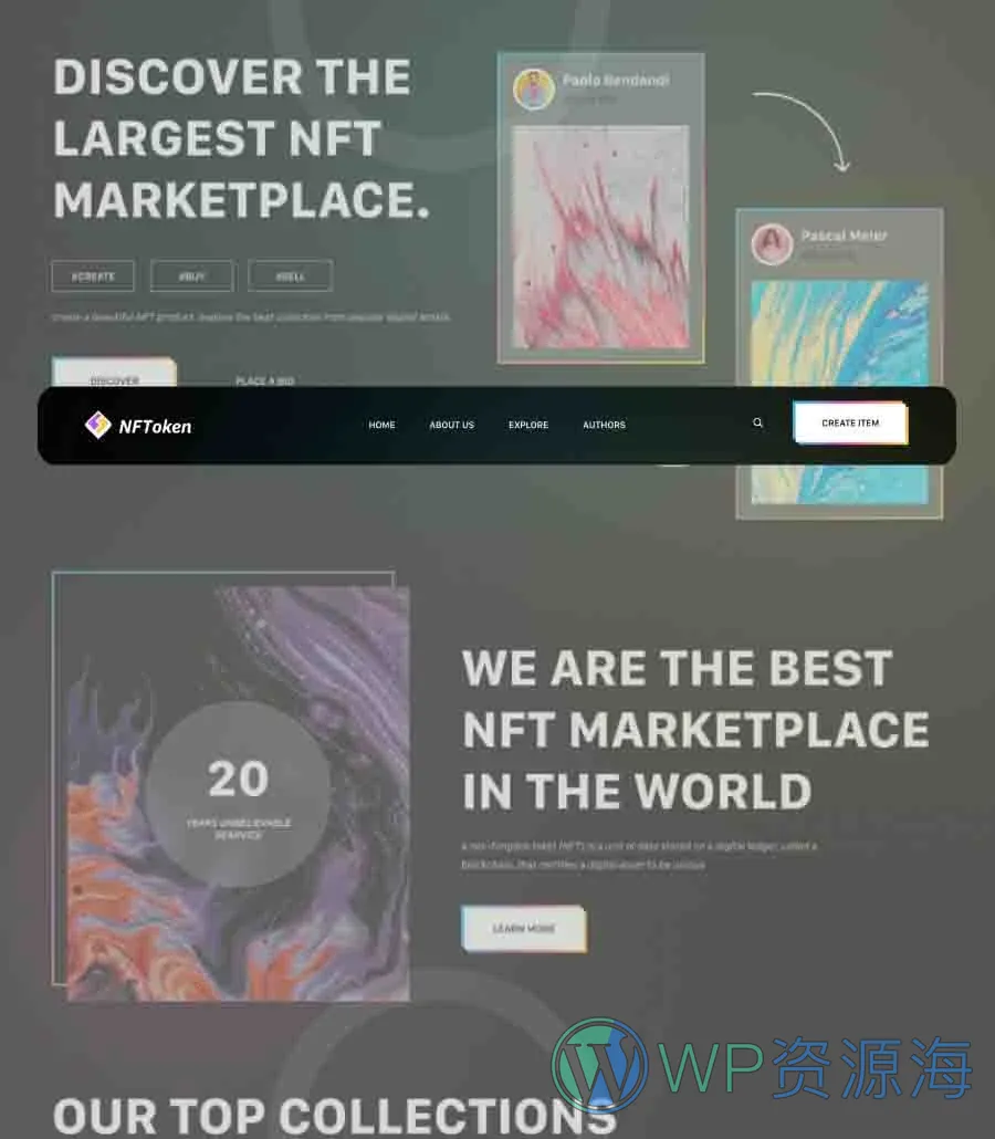NFT项目机构Elementor网站模板_一键导入快速建站插图8-WP资源海 NFToken Header