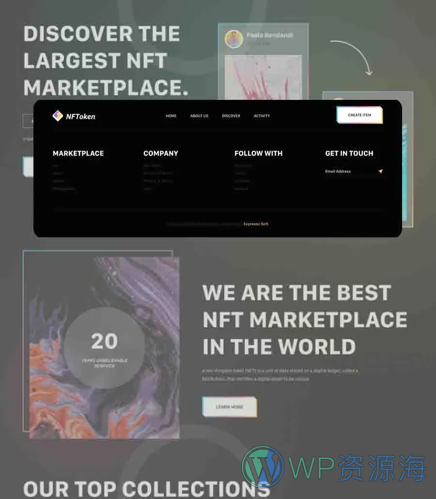 NFT项目机构Elementor网站模板_一键导入快速建站插图9-WP资源海 NFToken Footer