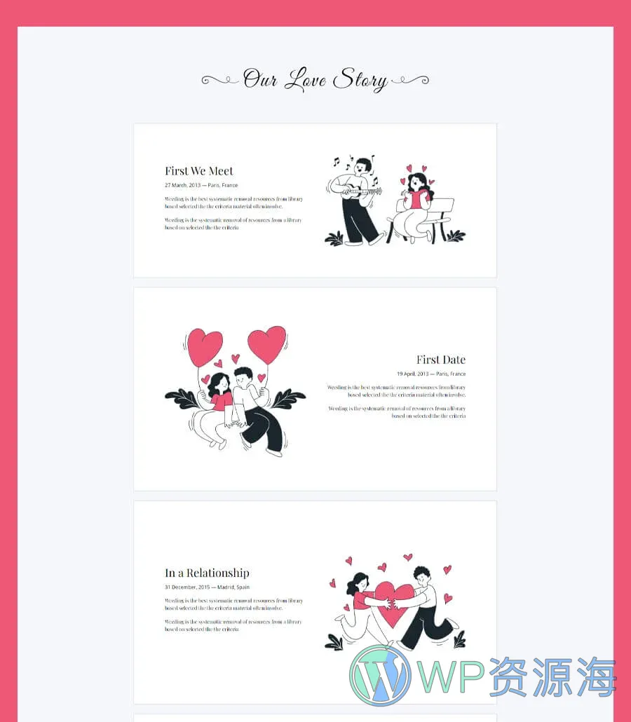 婚礼Gutenberg网站模板_一键导入快速建站插图6-WP资源海 EleMoment Story Section For Gutenberg