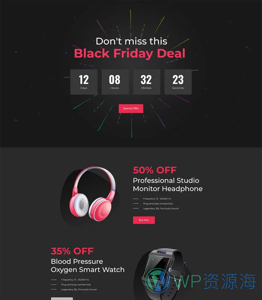 落地页Elementor网站模板_一键导入快速建站插图1-WP资源海 Black Friday Landing Page
