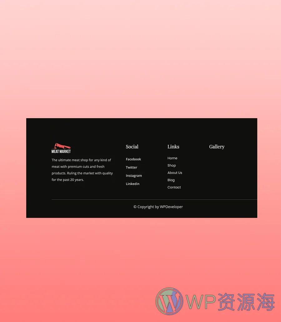 肉类市场Gutenberg网站模板_一键导入快速建站插图3-WP资源海 Meat Market Footer Section For Gutenberg