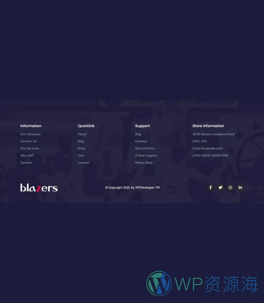 Blazers Footer Section For Gutenberg