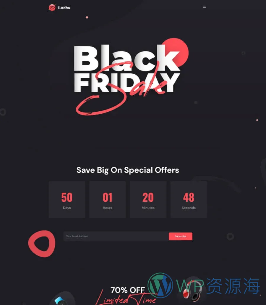 黑五促销专用Gutenberg网站模板_一键导入快速建站插图2-WP资源海 BlackNov - Black Friday Landing Page Template For Gutenberg
