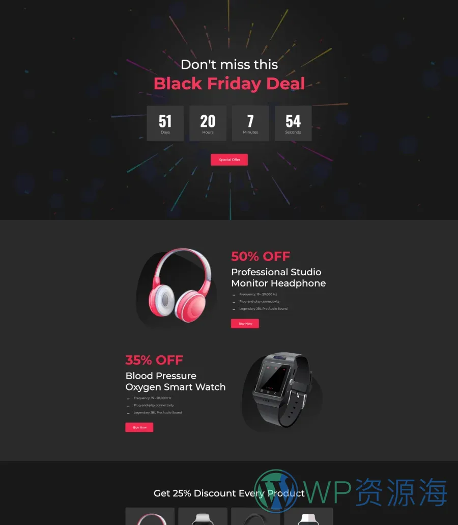 黑色星期五Gutenberg网站模板_一键导入快速建站插图1-WP资源海 Monoculus - Black Friday Landing Page For Gutenberg