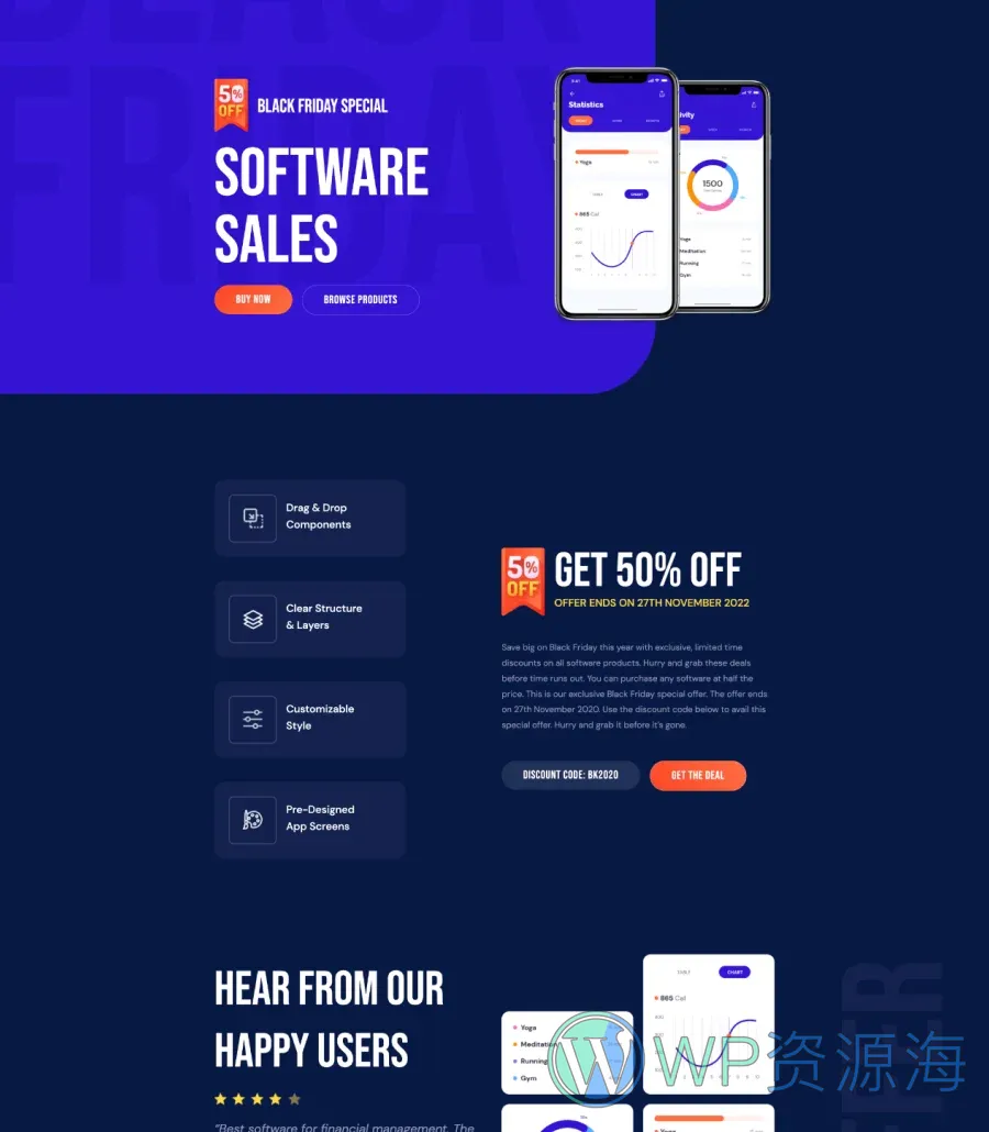 黑色星期五Gutenberg网站模板_一键导入快速建站插图3-WP资源海 FlashFriday - Black Friday Landing Page For Gutenberg