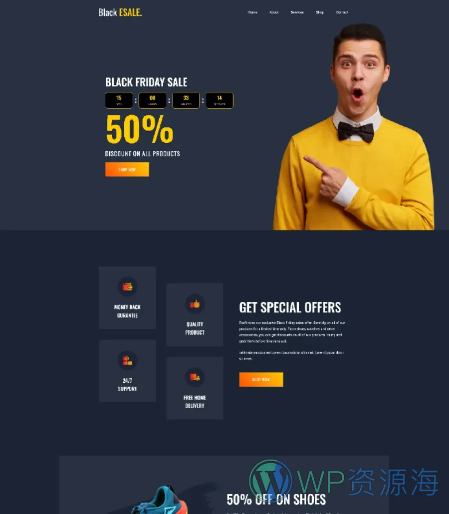 黑色星期五Gutenberg网站模板_一键导入快速建站插图2-WP资源海 Black Esale - Black Friday Landing Page Template For Gutenberg
