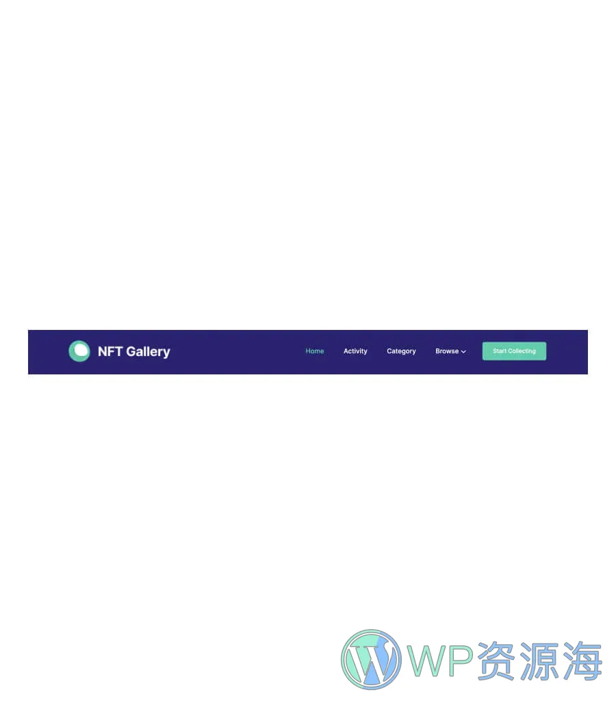 NFT 市场Gutenberg网站模板_一键导入快速建站插图6-WP资源海 NFTGallery Header Section For Gutenberg