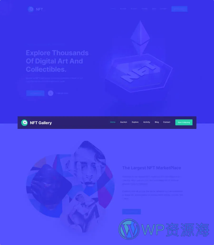 NFT 市场Elementor网站模板_一键导入快速建站插图6-WP资源海 NFTGallery Header