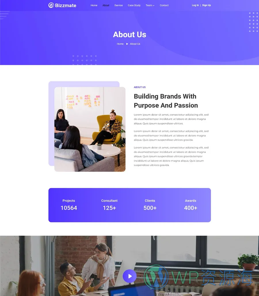 机构Gutenberg网站模板_一键导入快速建站插图3-WP资源海 Bizzmate About Page For Gutenberg