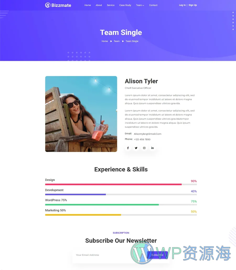 机构Gutenberg网站模板_一键导入快速建站插图7-WP资源海 Bizzmate Team Single Page For Gutenberg