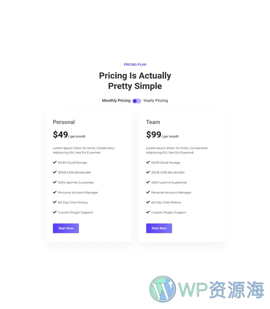 机构Gutenberg网站模板_一键导入快速建站插图11-WP资源海 Bizzmate Pricing Plan Section For Gutenberg