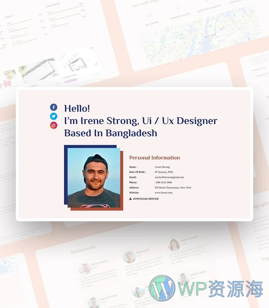 快速建站Gutenberg网站模板_一键导入快速建站插图2-WP资源海 CV Yoda Hero Section For Gutenberg