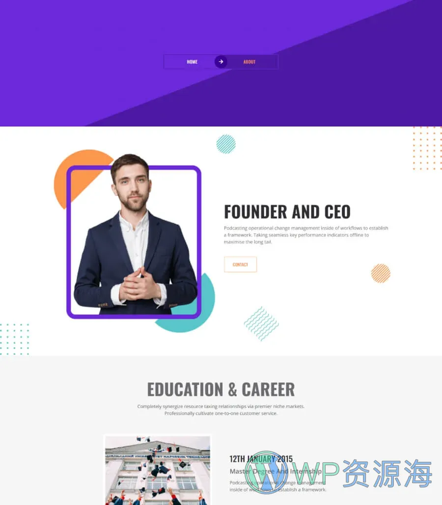 商业咨询Gutenberg网站模板_一键导入快速建站插图6-WP资源海 Smith Consulting About Page For Gutenberg