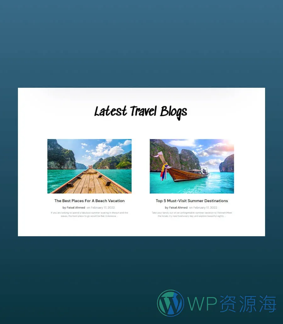旅行博客Gutenberg网站模板_一键导入快速建站插图5-WP资源海 Wanderly Blog Section For Gutenberg