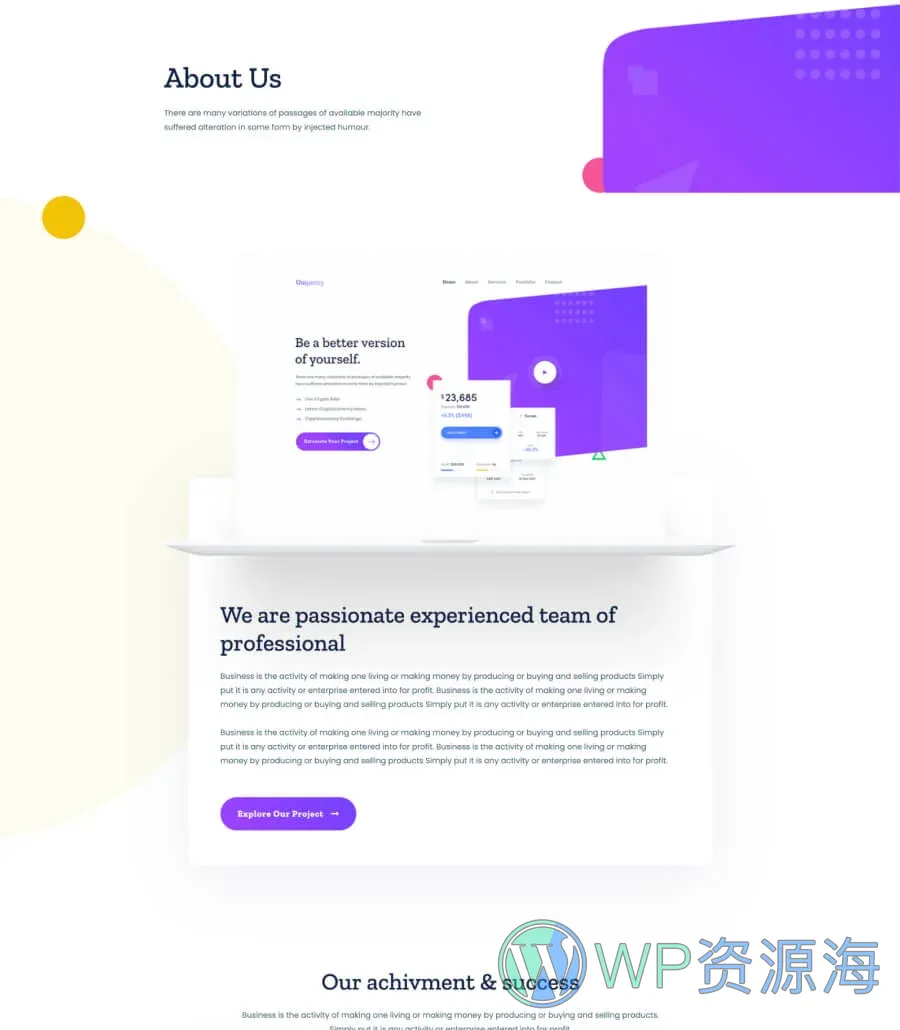 机构Gutenberg网站模板_一键导入快速建站插图5-WP资源海 Unigency About Page Lite For Gutenberg