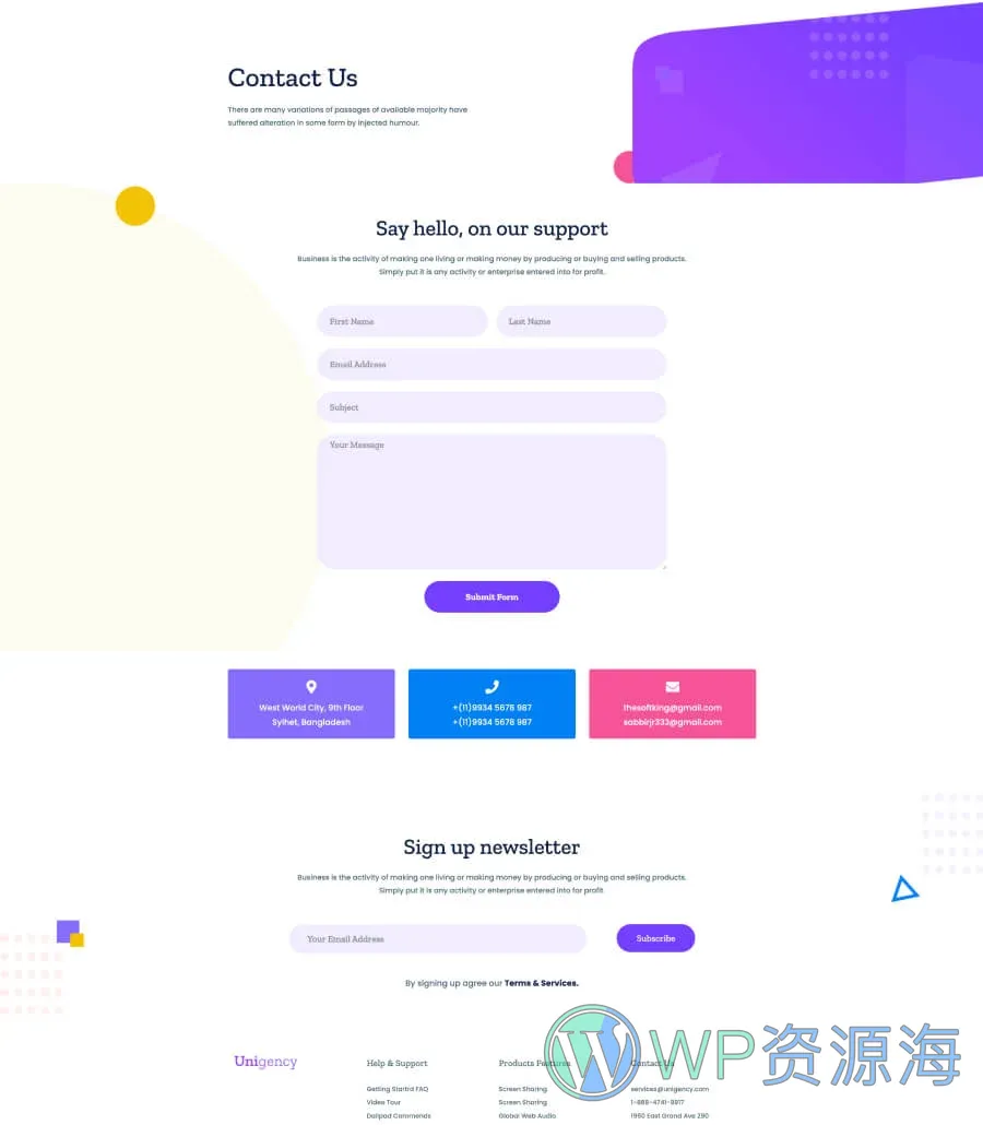机构Gutenberg网站模板_一键导入快速建站插图6-WP资源海 Unigency Contact Page Lite For Gutenberg
