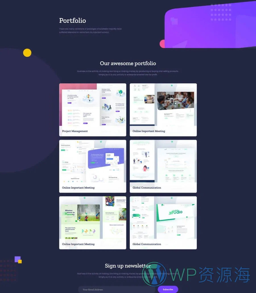 机构Gutenberg网站模板_一键导入快速建站插图10-WP资源海 Unigency Portfolio Page Dark For Gutenberg