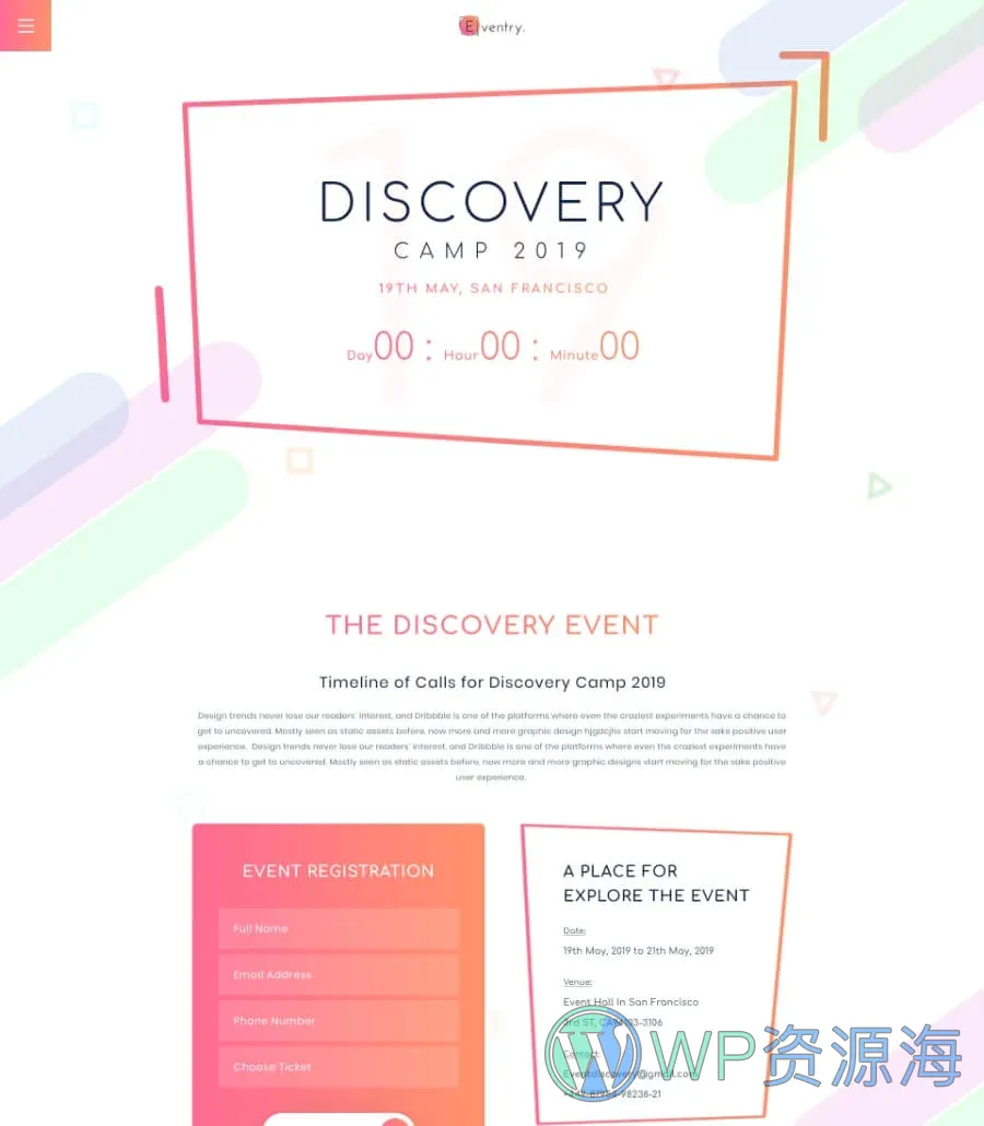 快速建站Elementor网站模板_一键导入快速建站插图2-WP资源海 EventGree Event Template Homepage Lite