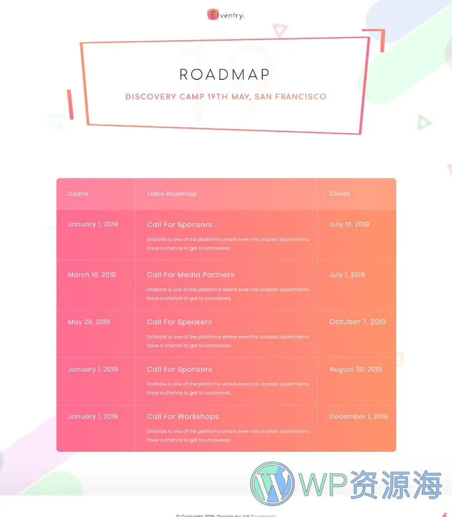 快速建站Elementor网站模板_一键导入快速建站插图11-WP资源海 EventGree Event Template Roadmap Lite