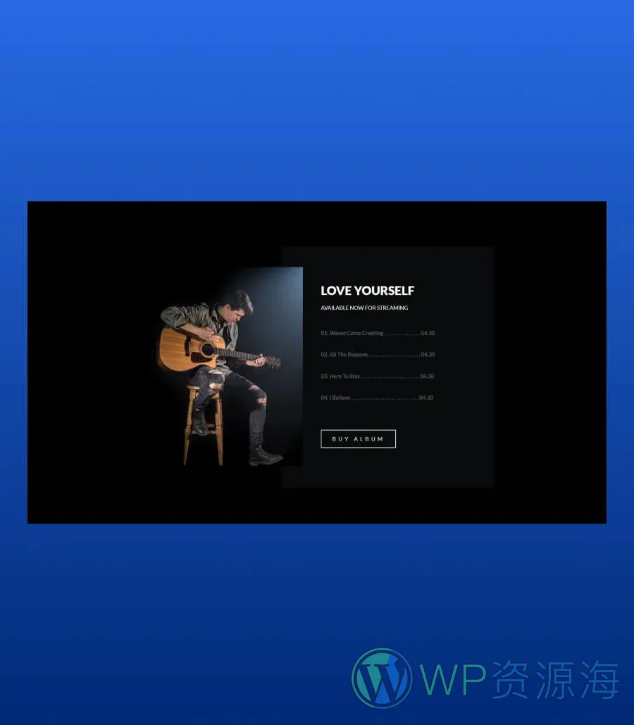 音乐人个人主页Gutenberg网站模板_一键导入快速建站插图5-WP资源海 EleMusic About Section For Gutenberg