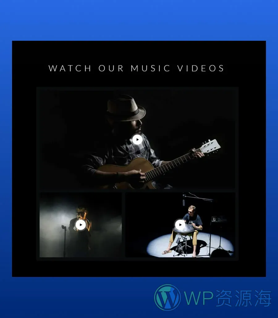 音乐人个人主页Gutenberg网站模板_一键导入快速建站插图6-WP资源海 EleMusic Videos Section For Gutenberg