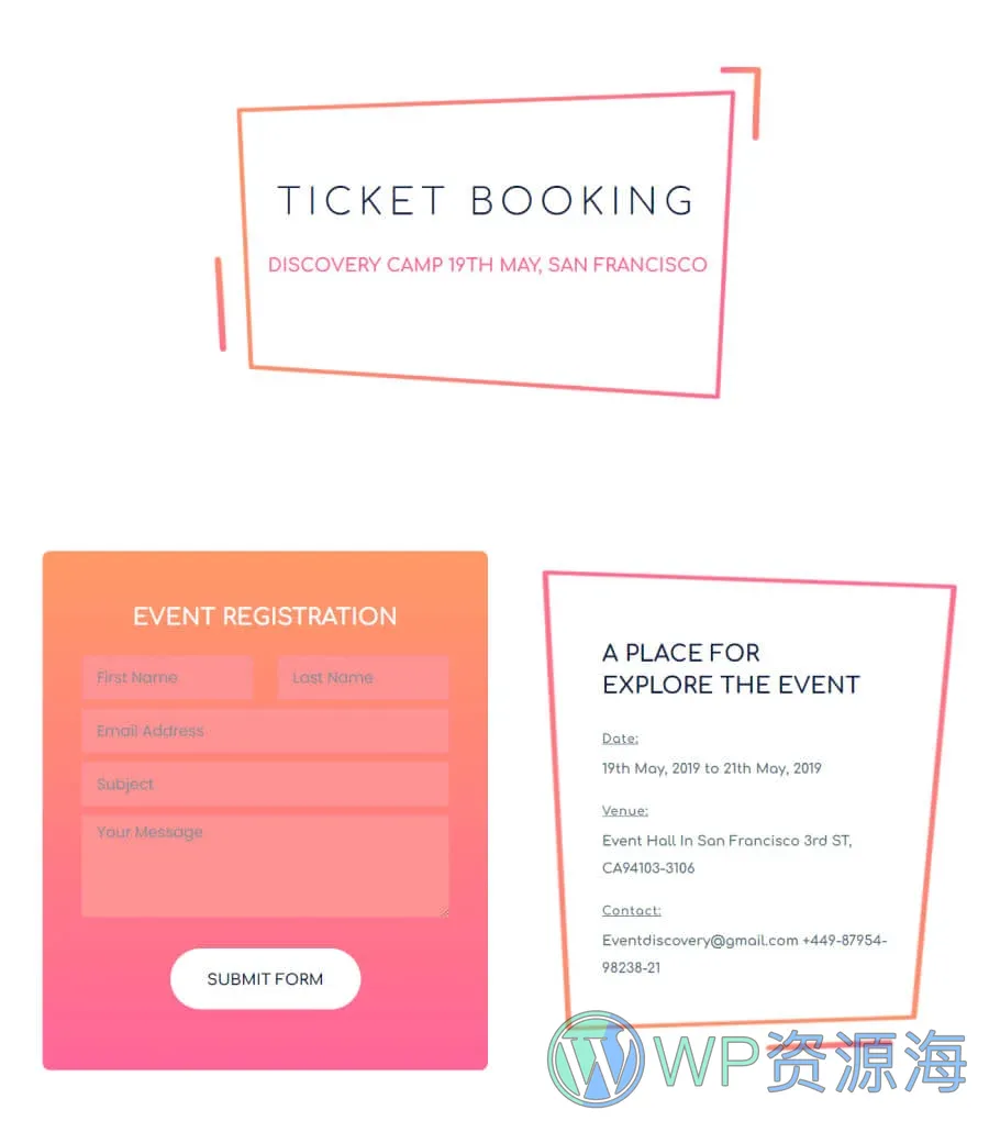 活动Gutenberg网站模板_一键导入快速建站插图5-WP资源海 EventGree Ticket Booking Page Lite For Gutenberg