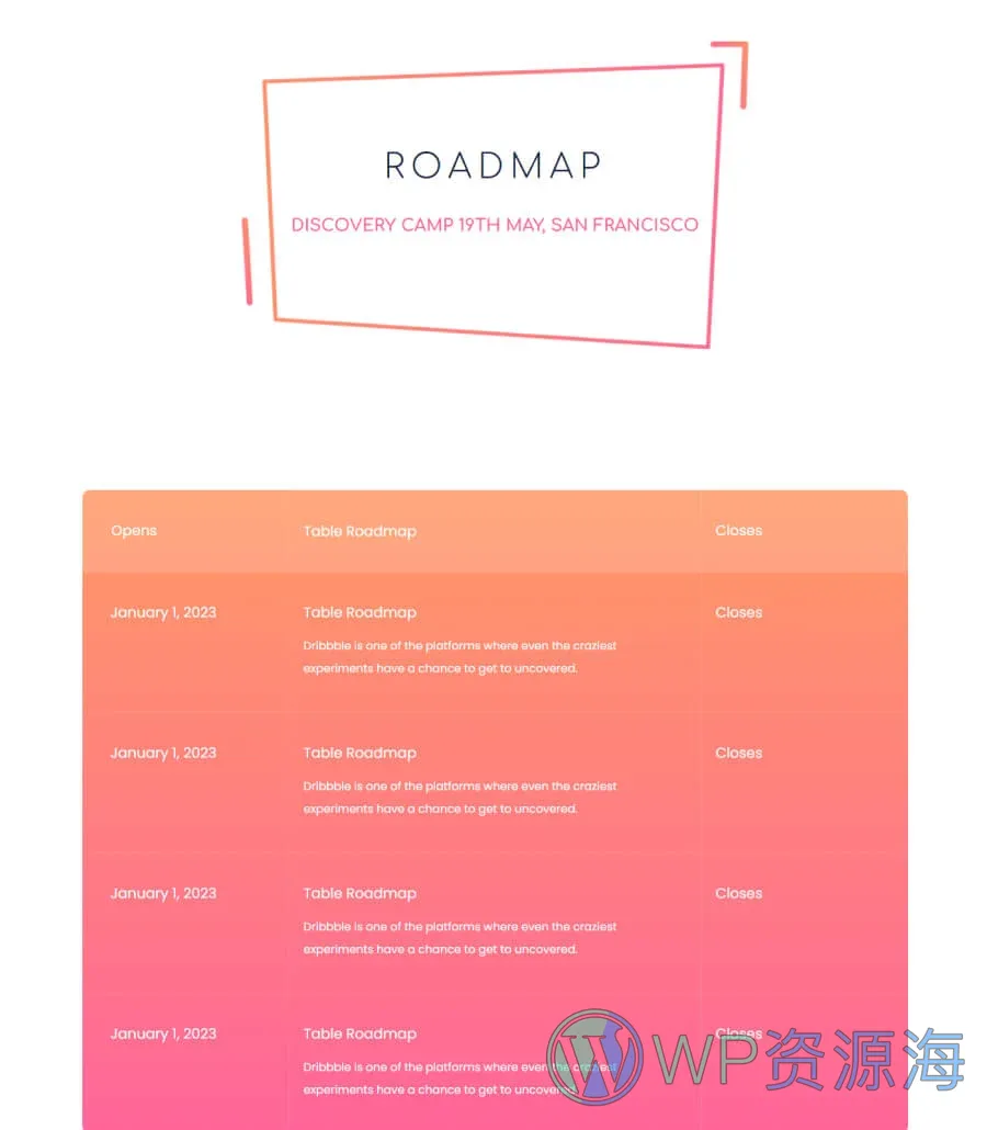 活动Gutenberg网站模板_一键导入快速建站插图9-WP资源海 EventGree Roadmap Page Lite For Gutenberg