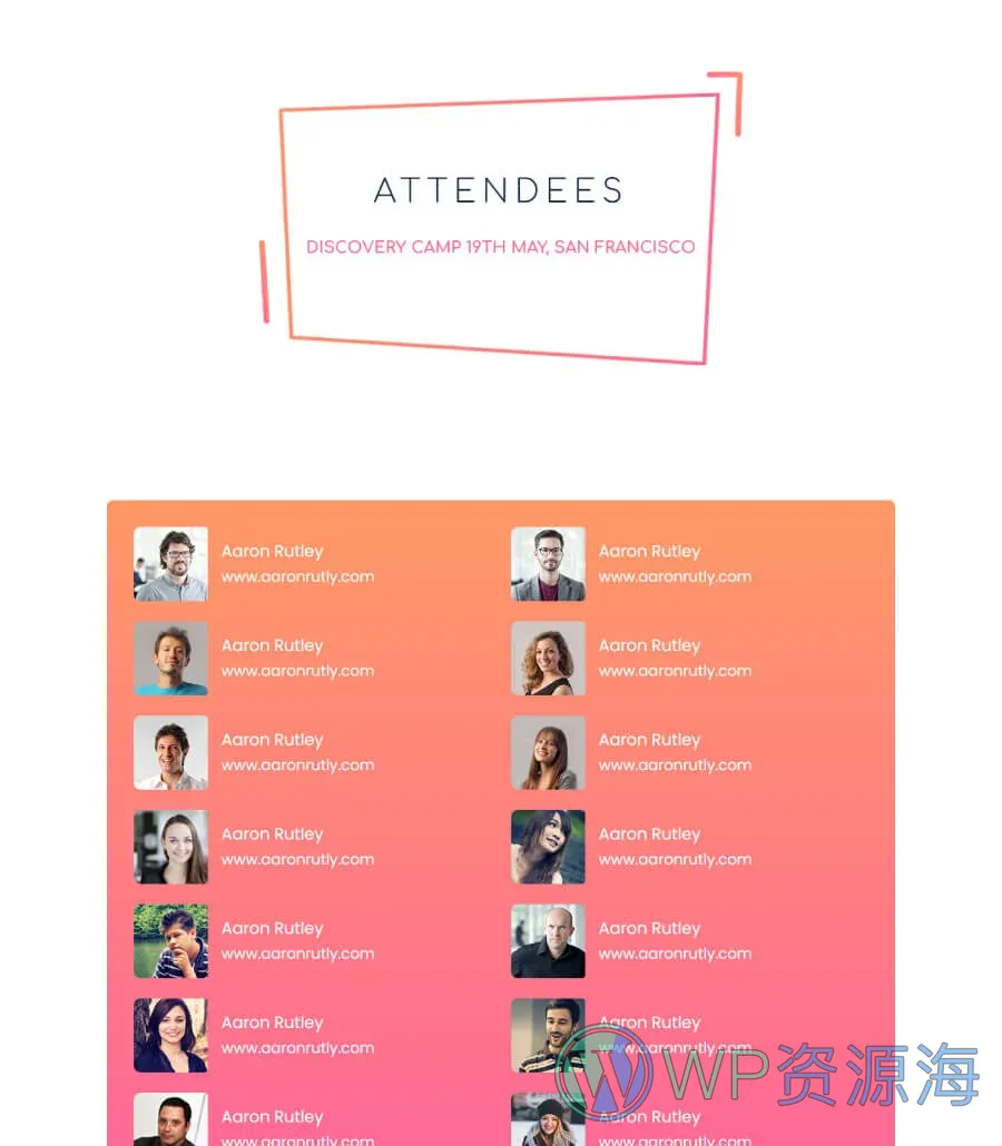 活动Gutenberg网站模板_一键导入快速建站插图11-WP资源海 EventGree Attendees Page Lite For Gutenberg