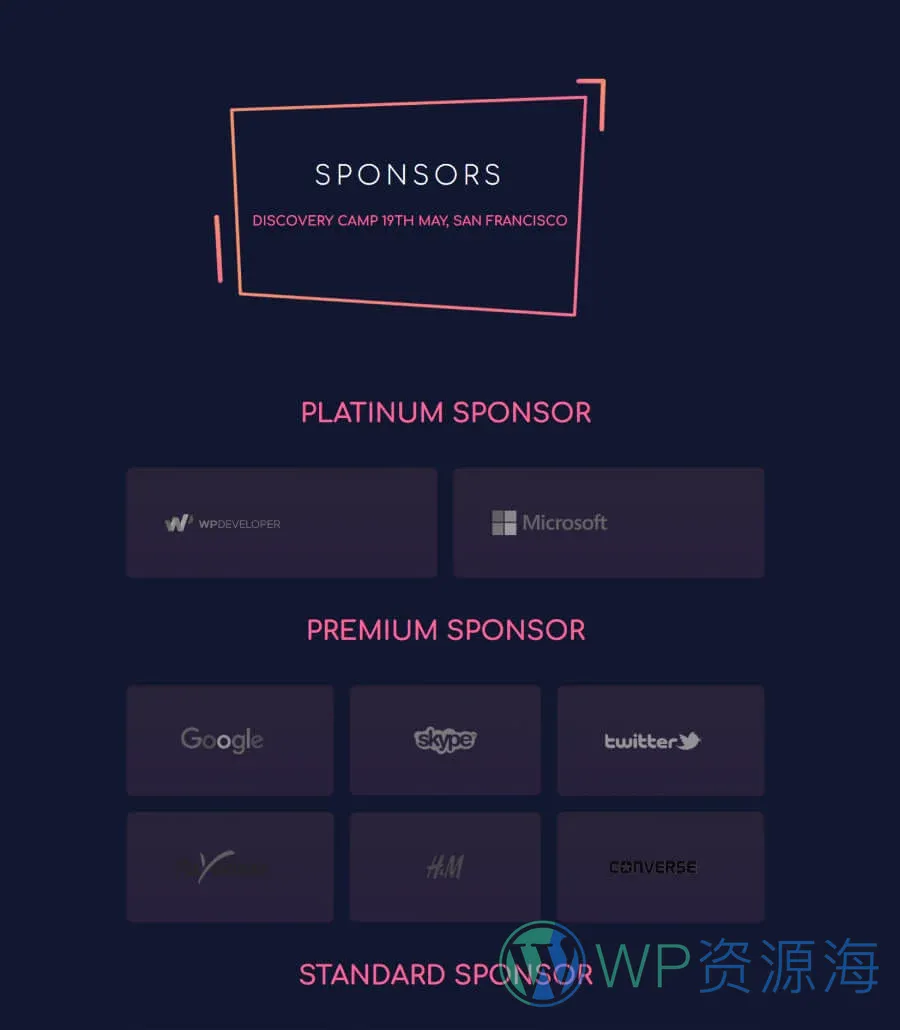 活动Gutenberg网站模板_一键导入快速建站插图12-WP资源海 EventGree Sponsor Page Dark For Gutenberg