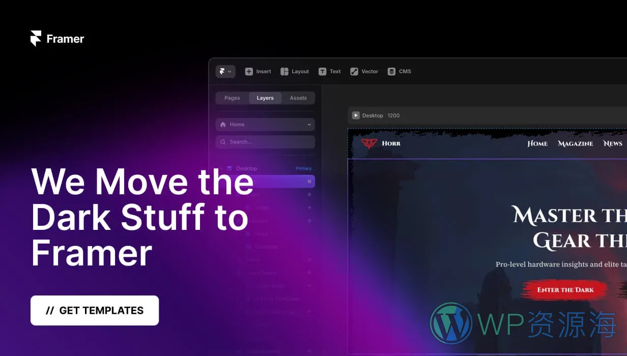 Horr 恐怖游戏网站 WordPress 主题插图-WP资源海 Get gaming templates for Framer
