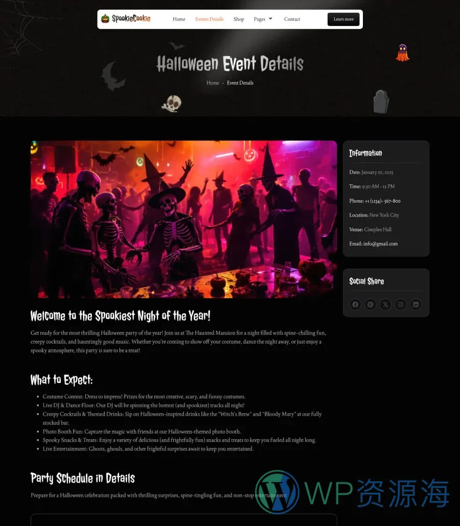 SpookieCookie Events Details Page