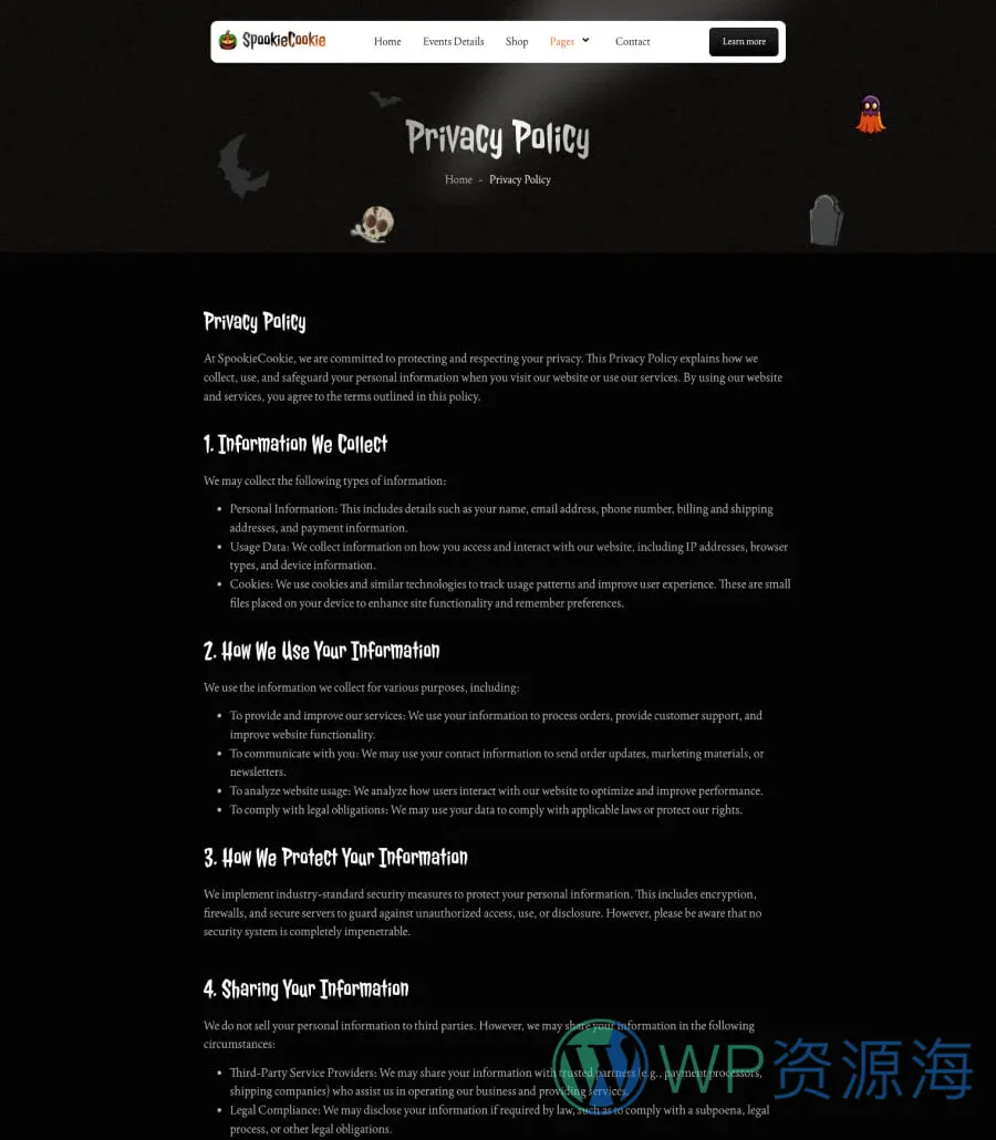 SpookieCookie Privacy Policy Page