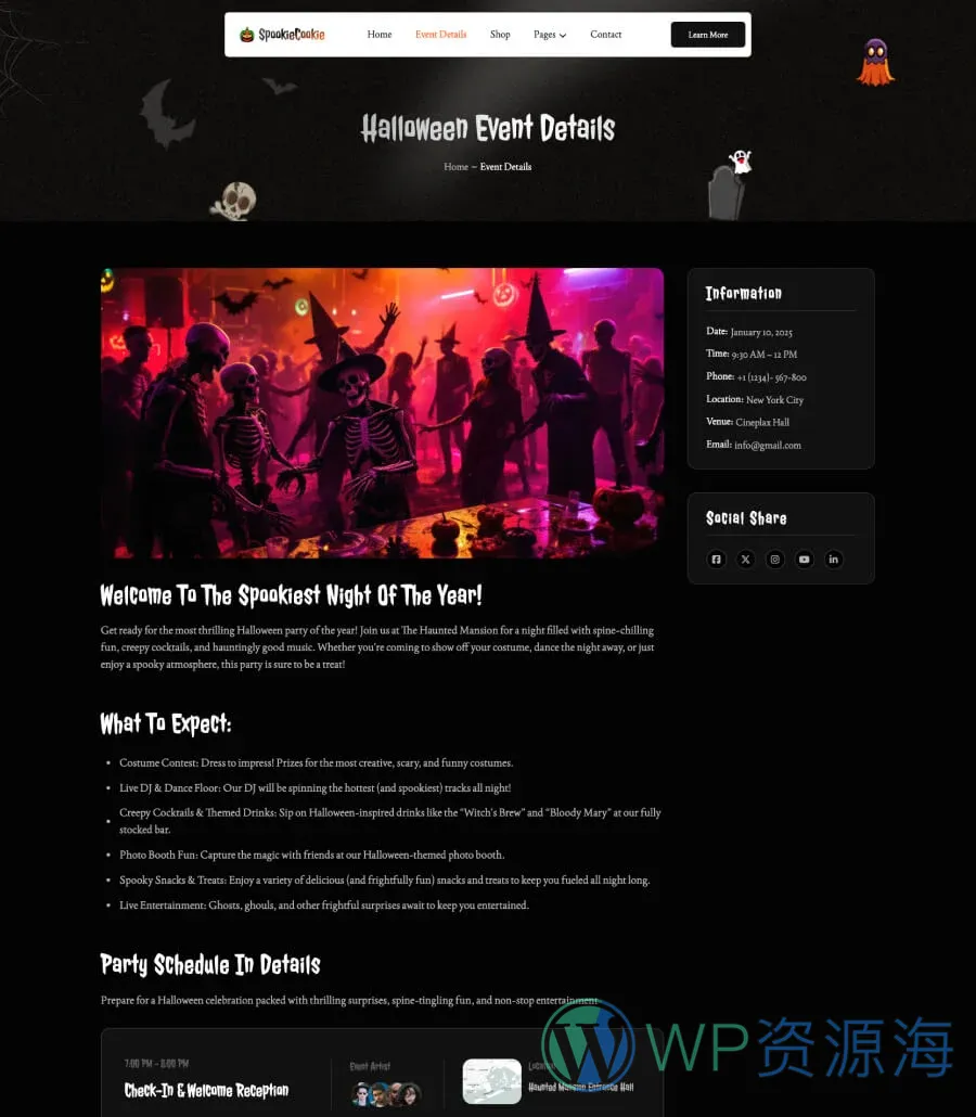 SpookieCookie Event Details Page For Gutenberg
