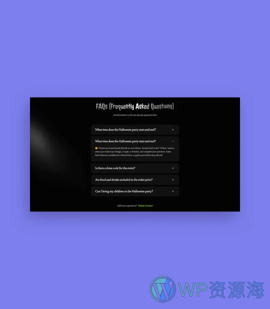 SpookieCookie FAQ Section for Gutenberg