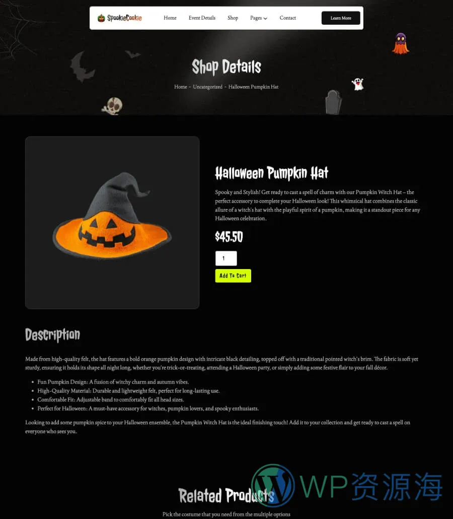 SpookieCookie Shop Details Page For Gutenberg
