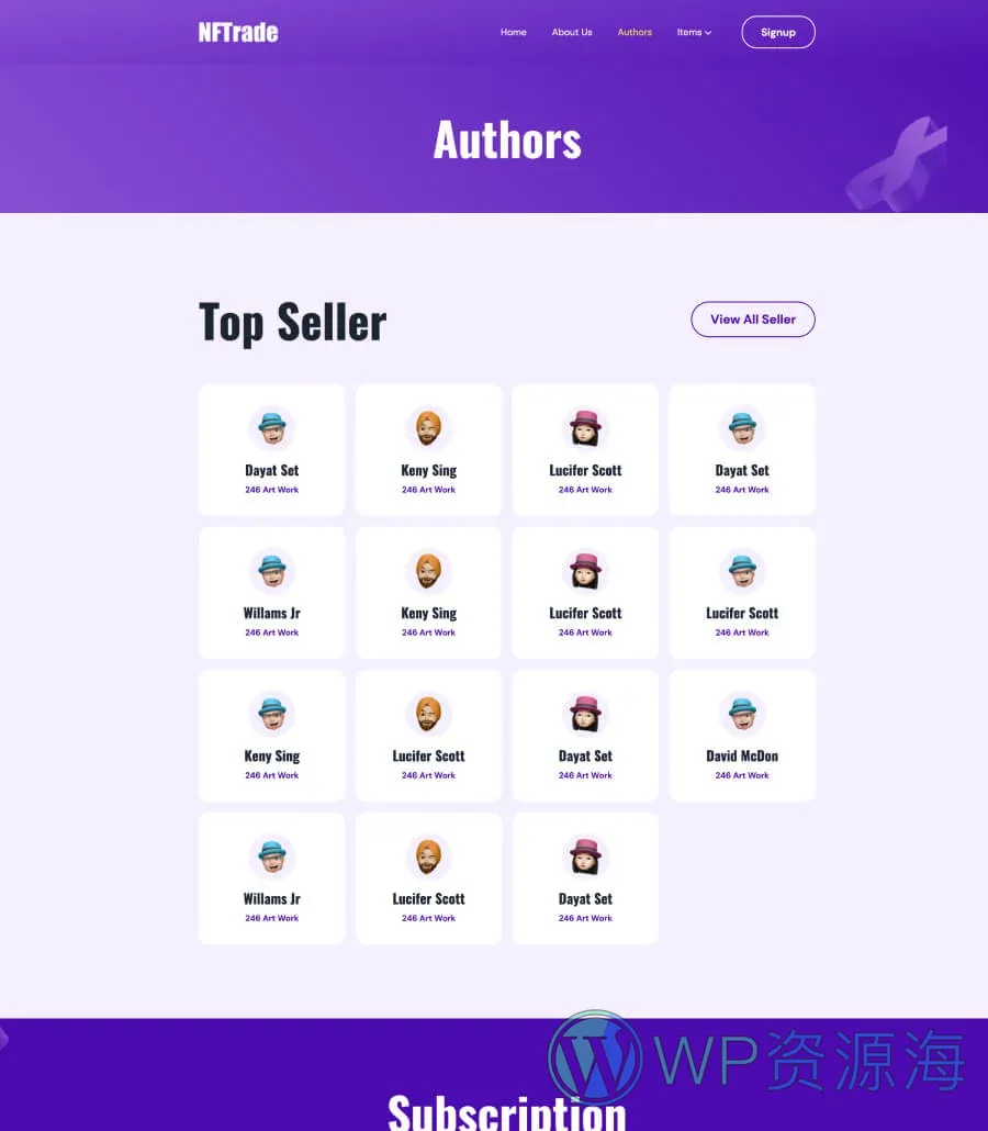 NFTrade Author Page For Gutenberg