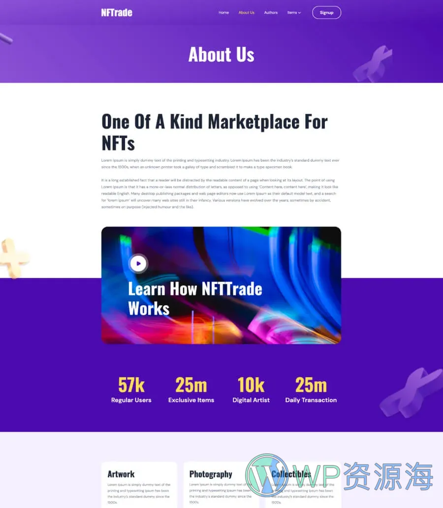 NFTrade About Page For Gutenberg