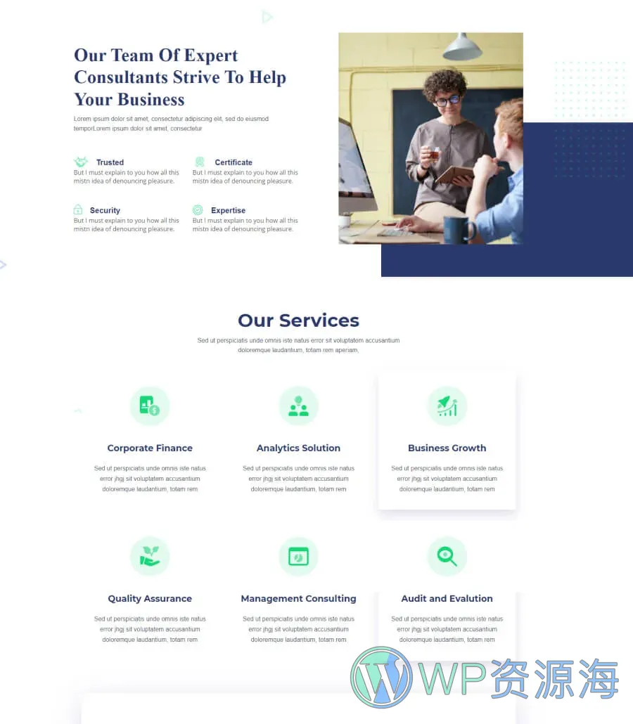 商业咨询Gutenberg网站模板_一键导入快速建站插图7-WP资源海 BusinessCube Services Page For Gutenberg