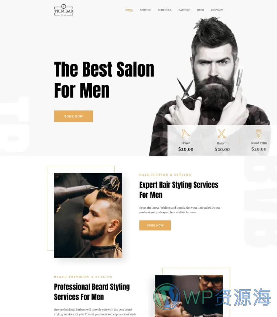 理发店Elementor网站模板_一键导入快速建站插图1-WP资源海 Trim Bar Home Page