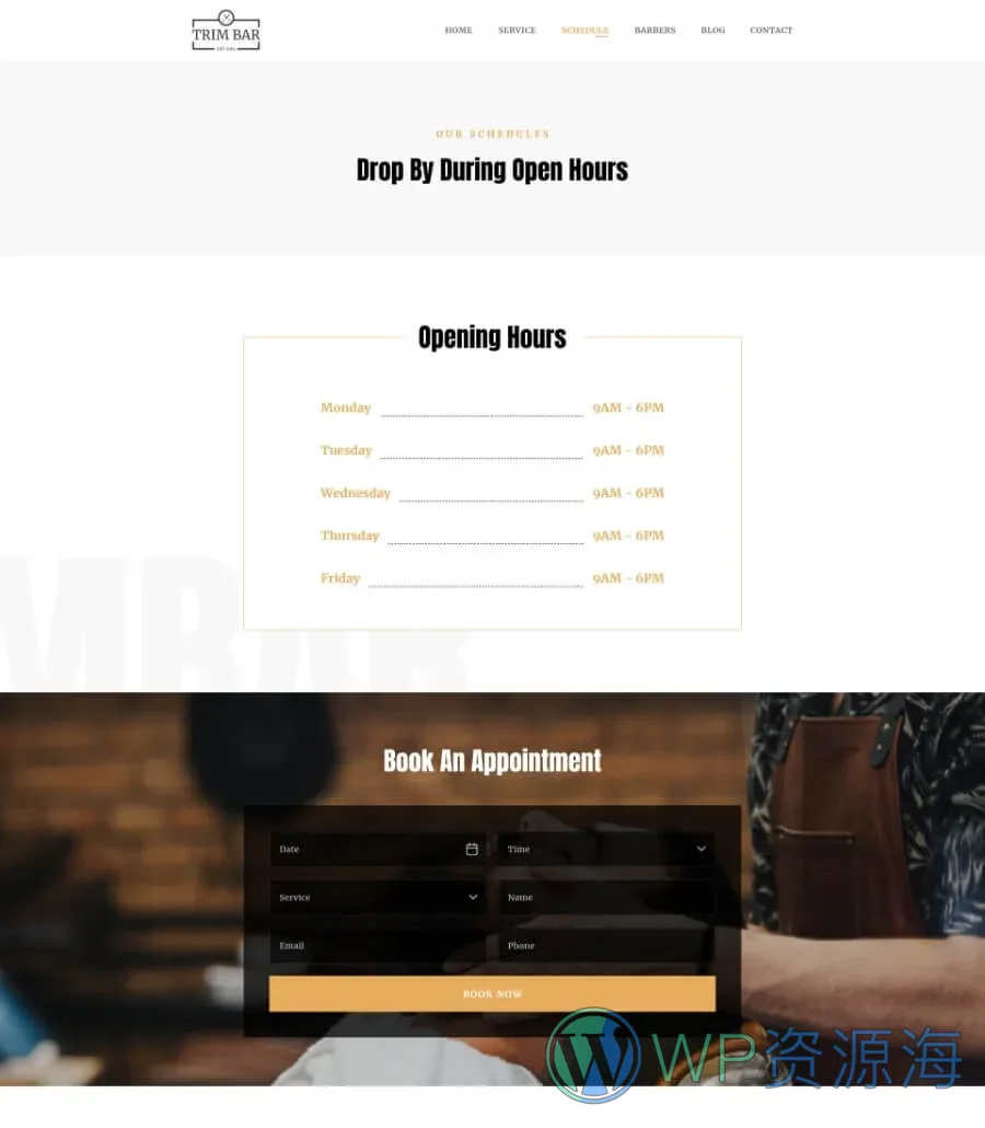 理发店Elementor网站模板_一键导入快速建站插图6-WP资源海 Trim Bar Schedule Page