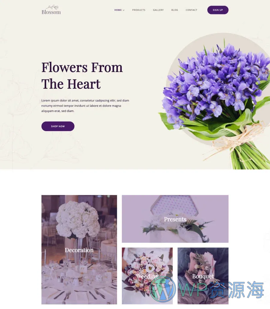 花店Gutenberg网站模板_一键导入快速建站插图1-WP资源海 Blossom Home Page For Gutenberg
