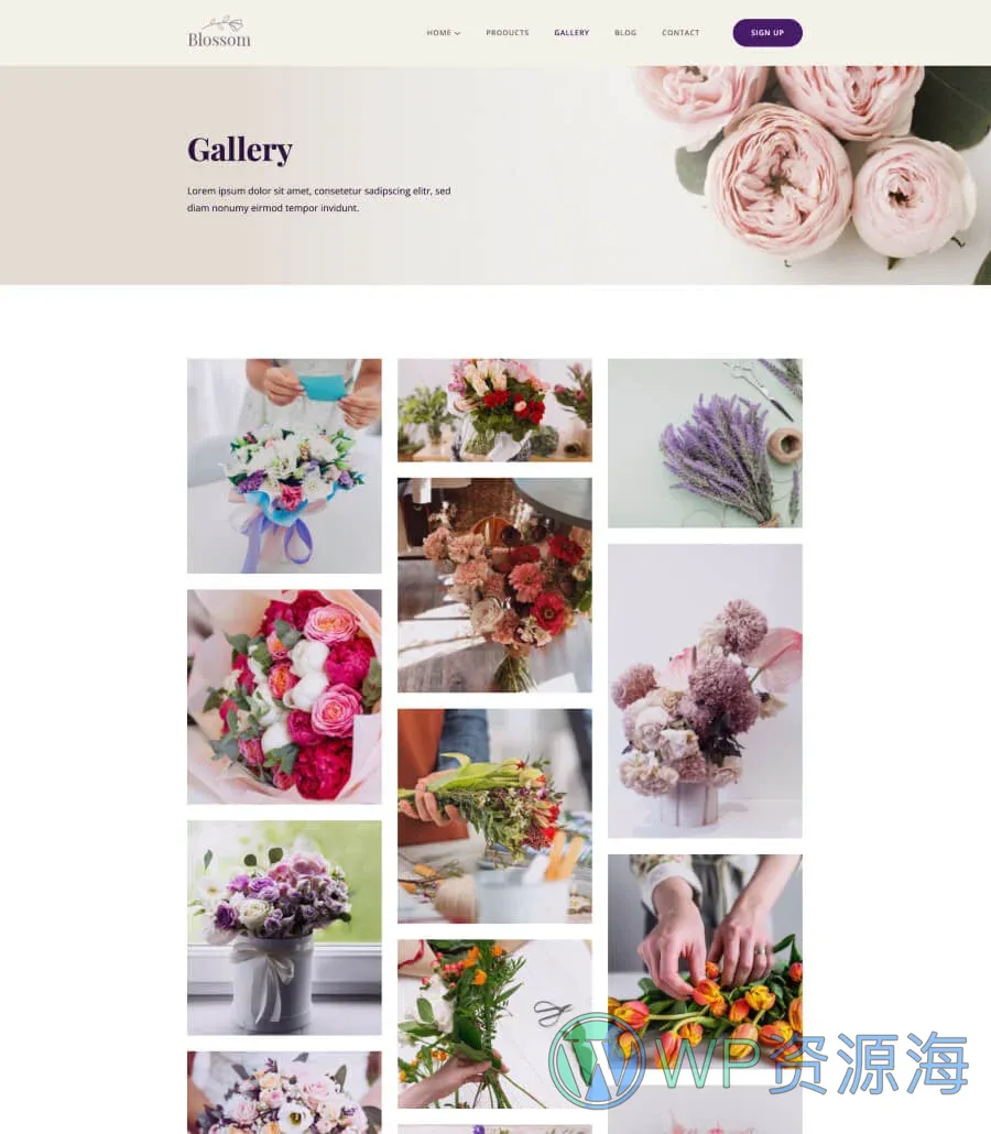 花店Gutenberg网站模板_一键导入快速建站插图5-WP资源海 Blossom Gallery Page For Gutenberg