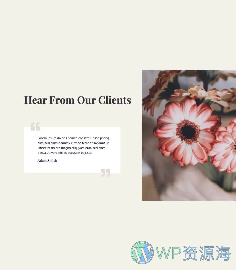 花店Gutenberg网站模板_一键导入快速建站插图7-WP资源海 Blossom Testimonial Section For Gutenberg